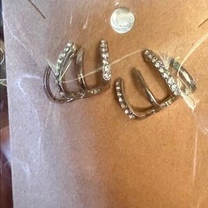 Crystal-Accented Silver Ear ring Set - Sparkling Clear Stones